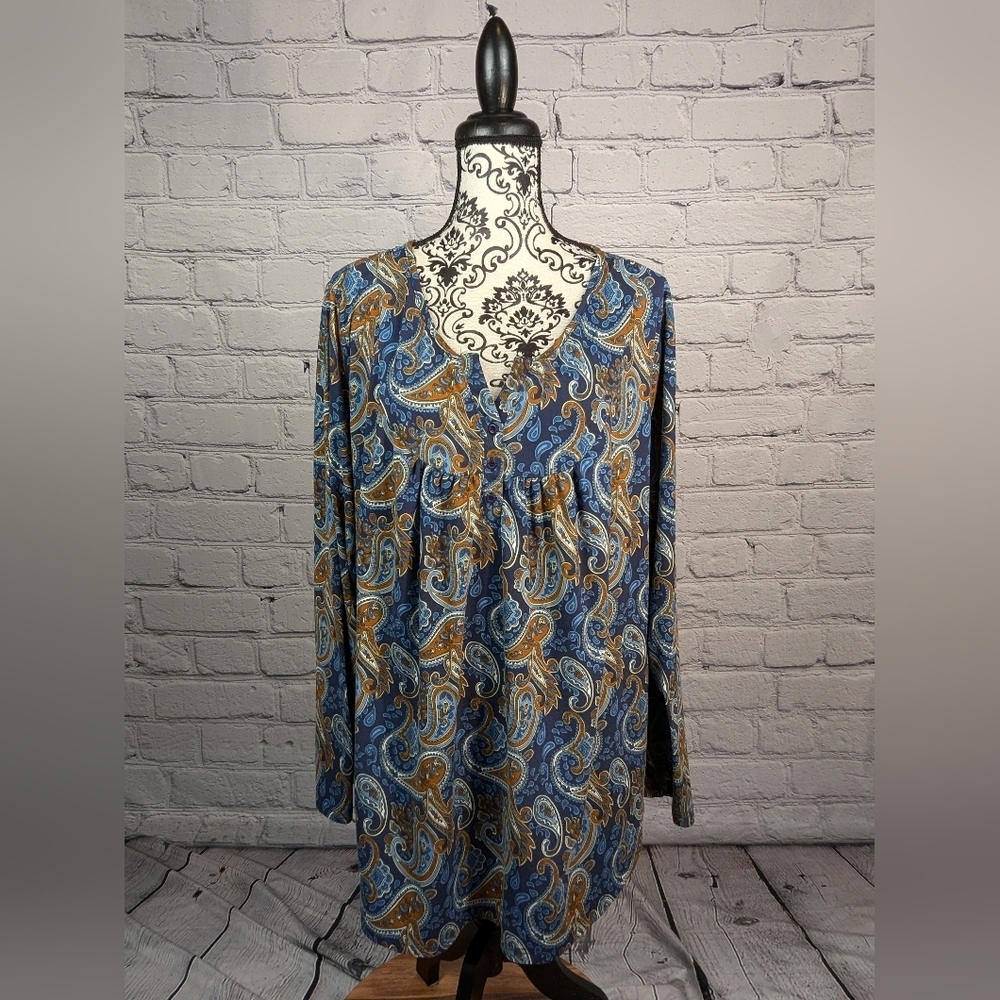 A Jesdani women's long sleeve stretch knit paisley print popover top sz 4x BBIN